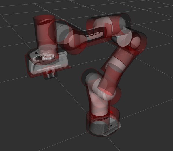 Franka arm covered by cylinders and boxes